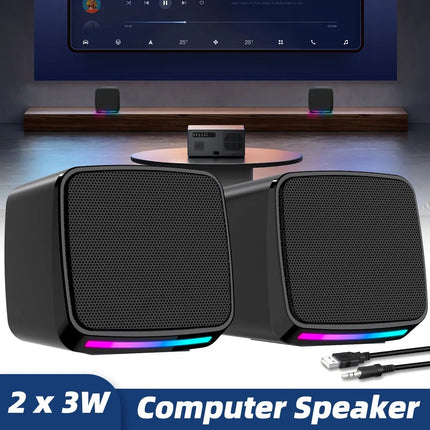 Pair Computer Speaker Loud Sound with RGB Light for PC Laptop Stereo Desktop