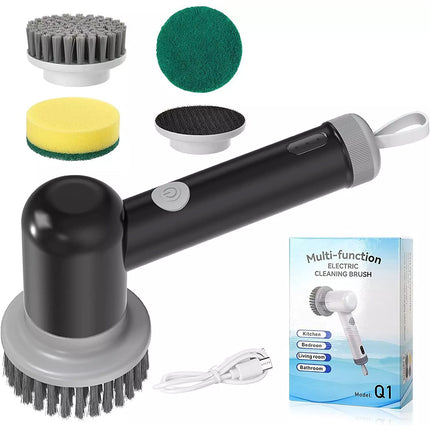 Rechargeable Spin Scrubber Electric Turbo Scrub Cleaning Brush Cordless Kit New Black 5 in 1