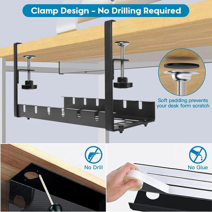 Under Desk Cable Socket Cord Rack Organizer Hide Wire Table Management Black