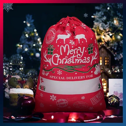 2Pcs 50x70cm Canvas Hessian Christmas Santa Sack Xmas Stocking Reindeer Kids Gift Bag Red