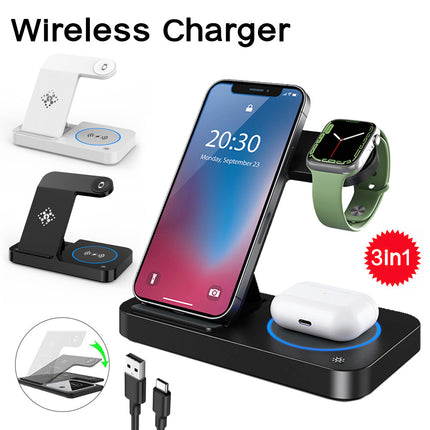 3 in 1 Fast Wireless Charger Vertical Station iPhone Apple Watch AirPods Black