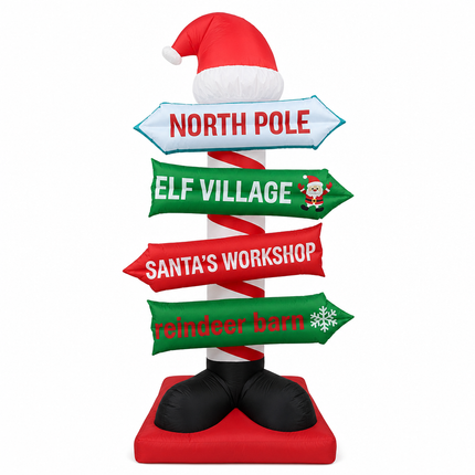9FT Christmas Inflatable North Pole Sign Santa Hat Lighted Outdoor Yard Blow Up Decor
