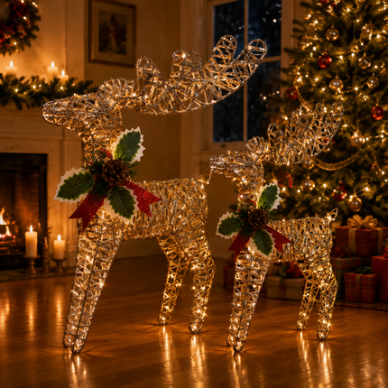 60cm LED Glitter Reindeer Christmas Decoration Xmas Deer Ornament Indoor Outdoor