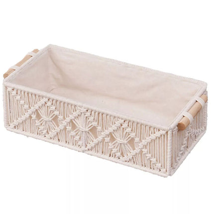 Hand Woven Square Storage Basket Desktop Organizer for Cosmetics Snack Office  (Large)