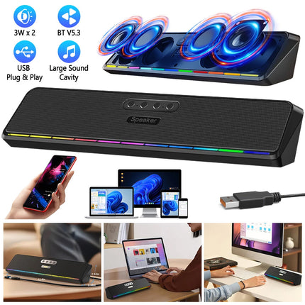 Wired USB Powered/Bluetooth 5.3 Computer Stereo Laptop Speakers for Desktop PC