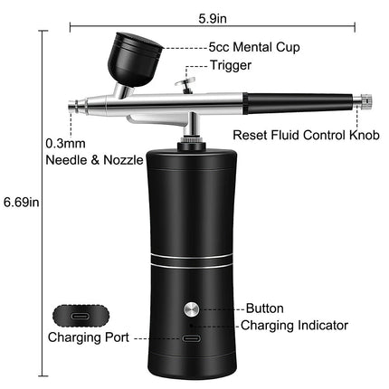 Rechargable Airbrush Kit with Compressor Spray Kit for Nail Art, Cake, Painting