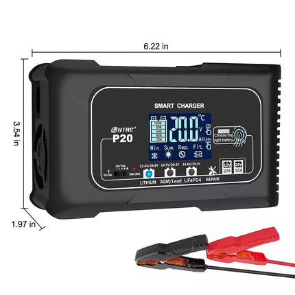 20A Automatic Lithium Battery Charger 12V/24V For Lifepo4 Lead-Acid AGM/Gel/SLA