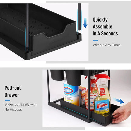 Under Sink Storage - 2 Pack under Sink Organizer - Sliding Drawer Shelf Pull Out