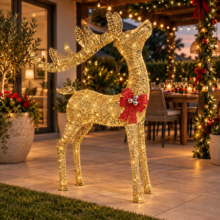 Outdoor Christmas Reindeer Lights Solar Garden Xmas Decoration Warm White 110cm