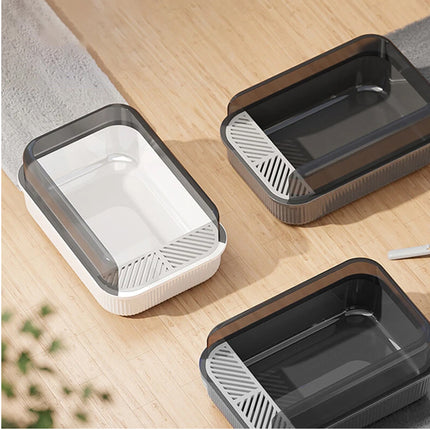 Entry Cat Litter Tray: Open Design, Splash Guard - Easy Clean Kitty Toilet Grey