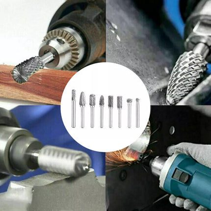 8X 1/4&#034; 6mm Shank Die Grinder Tungsten Carbide Rotary Carving Bits Grinding Kit