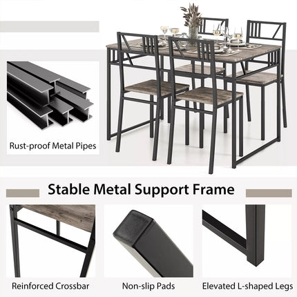 5 Piece Dining Table Set Industrial Kitchen Table & 4 Chairs Metal Frame