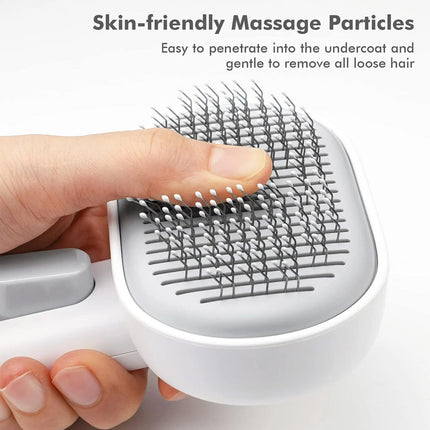 Cat Brush with Release Button Cat Grooming Shedding Brush Cleaning Pet Brush White