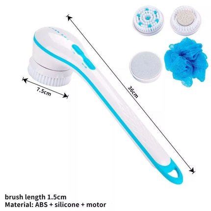 5 in 1 Electric Rechargeable Body Brush Long Handle Bath Shower Back Scrubber