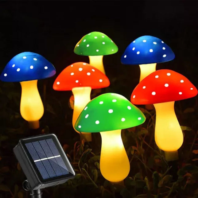 Solar Mushroom Lights LED Fairy String Light Outdoor Garden Path Xmas Decor Lamp