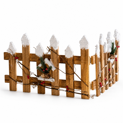 Christmas Wooden Fence Snow-Tipped Rustic Farmhouse Xmas Tree Base Village Decor