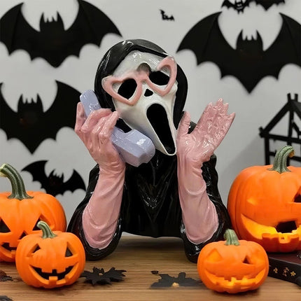 Ghoulish Resin Light Up Halloween Pink/Black Scream Ghost Face Statue Decor