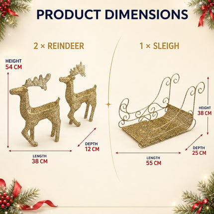 Double Deer Pulling Cart Christmas Lights Solar Powered Warm White LED Outdoor Decoration