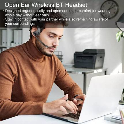 Bluetooth 5.3 Bone Conduction Headset Wireless Headphones & Removable Mic