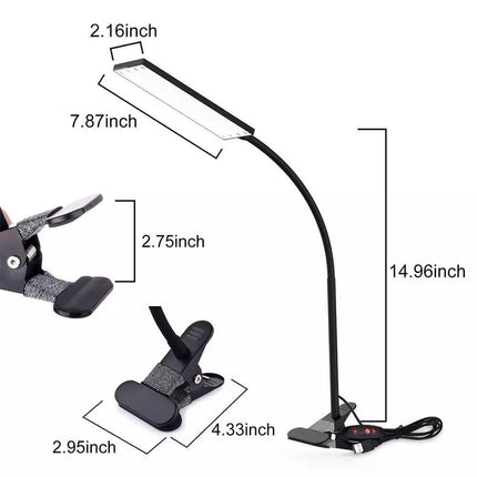 Dimmable Clip On LED Desk Lamp Eye Care USB Power Light Adjustable Clamp