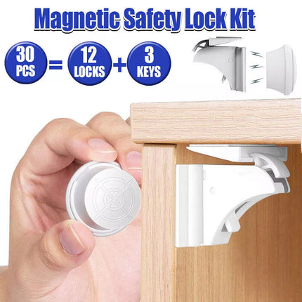 30PCS Magnetic No Drilling Cabinet Drawer Cupboard Baby Kids Safety Locks