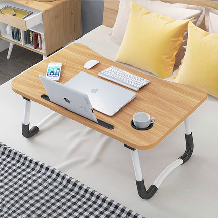 Laptop Bed Table Foldable Lap Standing Desk with Cup Slot for Indoor/Picnic Tray Wood