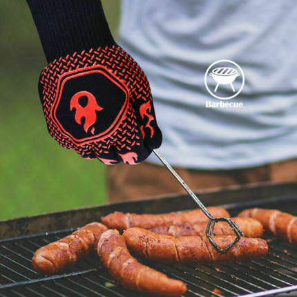 2x Heat Proof Resistant Oven BBQ Gloves 35cm Kitchen Cooking Silicone Mitt Black