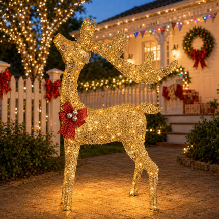 110cm Christmas Reindeer LED Lights Solar Powered Iron Frame Outdoor Garden Decoration