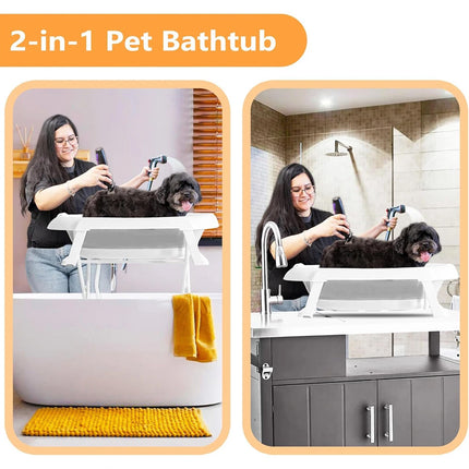 Foldable Pet Bath Tub with Adjustable Stand Portable Grooming Station Non-slip