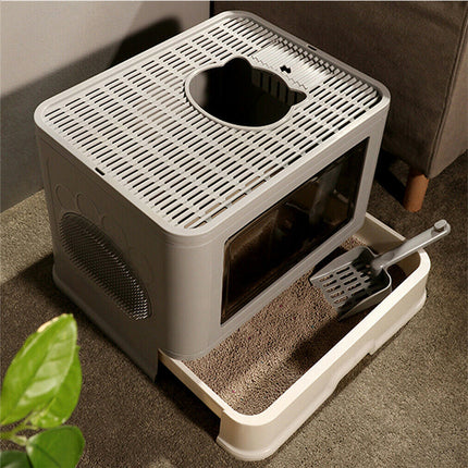 Larger Entry Enclosed Cat Litter Box Pull Drawer Trash Bag Store Odd-Resistant