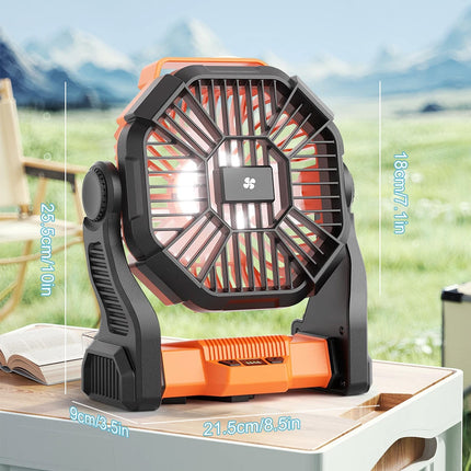 Portable LED Fan Camping Lights Rechargeable For Outdoor USB Tent Lamp With Hook Orange
