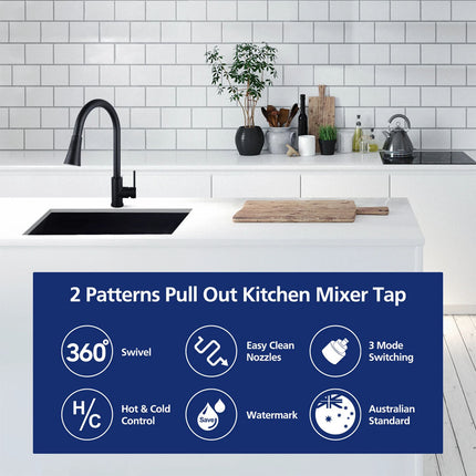 Black Pull Out Kitchen Mixer Tap Swivel Spout Brass Laundry Sink Faucet