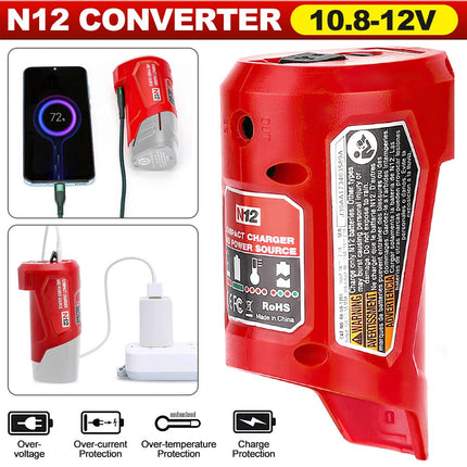 USB Power Source Charger Adaptor For Milwaukee 48-59-1201 M12 Li-Ion Battery