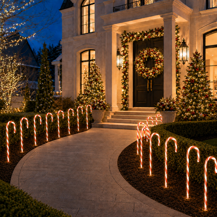 5 Pack 54cm Solar LED Candy Cane Christmas Lights IP65 8 Modes Garden Pathway