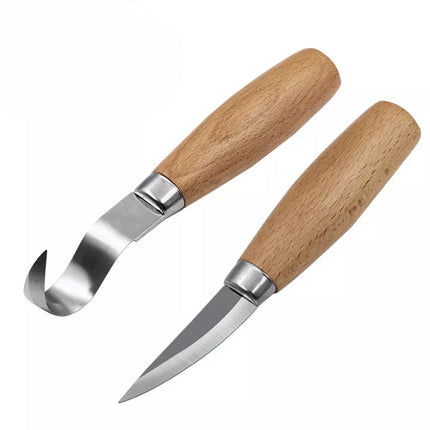 2pcs Wood Carving Knives Set for Spoon Carving Tools Hook Knife Professional