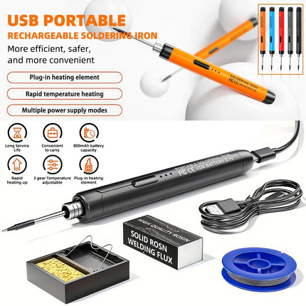 Electric Soldering Iron Kit Auto Sleep 3-Speed Temperature for Precision Repair Black