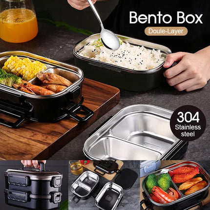 Doule-Layer Stainless Bento Box Leak-Proof Thermal Insulation Portable Lunchbox