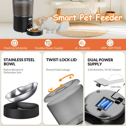 4L Smart Pet Feeder Dog Cat Feeder Wifi APP Control Automatic Food Dispenser