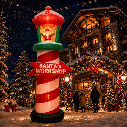 9FT Inflatable Santa's Workshop Lighthouse Snow Spray Christmas Blow Up Outdoor Decor