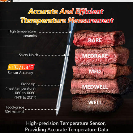 Wireless BBQ Thermometer Bluetooth Food Probe Kitchen Temperature Meat Grilling