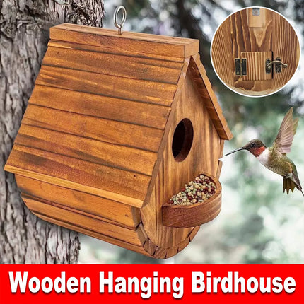 Rustic Wooden Birdhouse for Outdoor Gardens Durable Weather-Resistant Design
