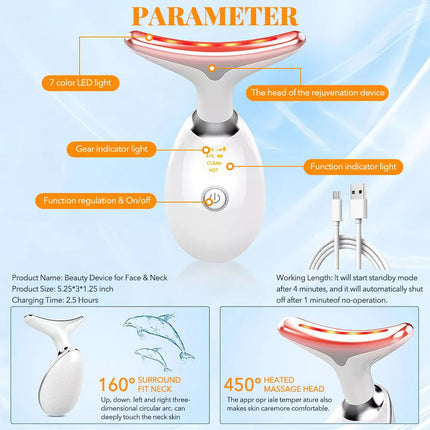 Neck Lifting Anti Wrinkle Facial Massager Beauty Device Vibration LED Light Skin(White)