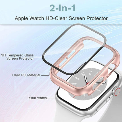 Case with Screen Protector for Apple Watch Series 9 8 7 45mm Built-in Tempered Glass 2 Pack Pink