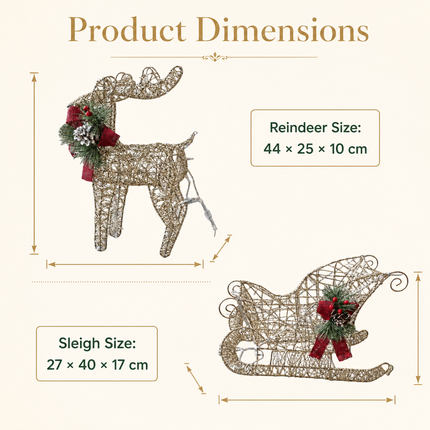 2-Piece LED Christmas Reindeer & Sleigh Solar-Powered Lighted Metal Frame Yard Decoration Set