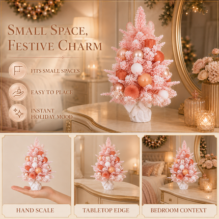 45cm Pink PE Christmas Tabletop Tree Rose Gold Snowy Ornament Decor Gift