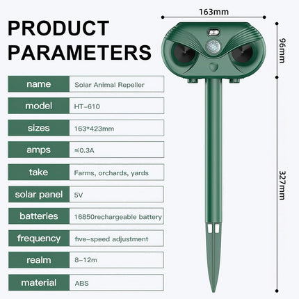 Ultrasonic Bird Repeller Solar LED Pest Control Scarer Deterrent Motion Sensor
