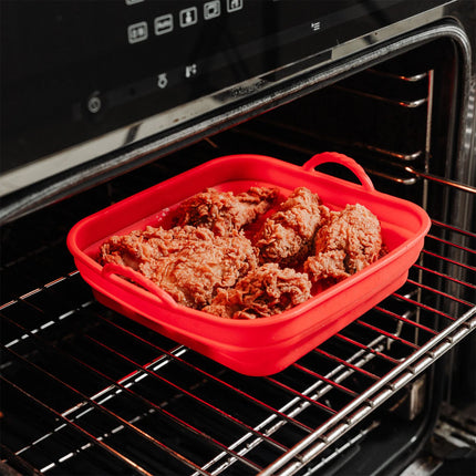 2Pcs Air Fryer Silicone Pot Fryer Basket Liner Non-Stick Reusable Baking Tray  (1 x Rectangle + 1 x Round)