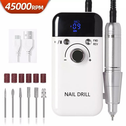 Rechargeable Electric Nail Drill Machine - Professional Portable Nail 45000RPM