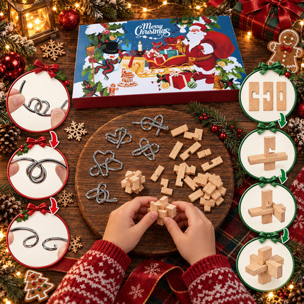 Brain Teaser Advent Calendar 2026 Christmas 3D Puzzle Toy 24 Days Countdown Wooden Metal Gift Kids