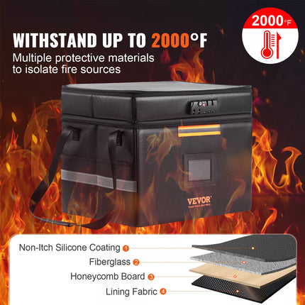 Fireproof Document Box Waterproof Safe Storage Bag w/ Password Zipper Lock